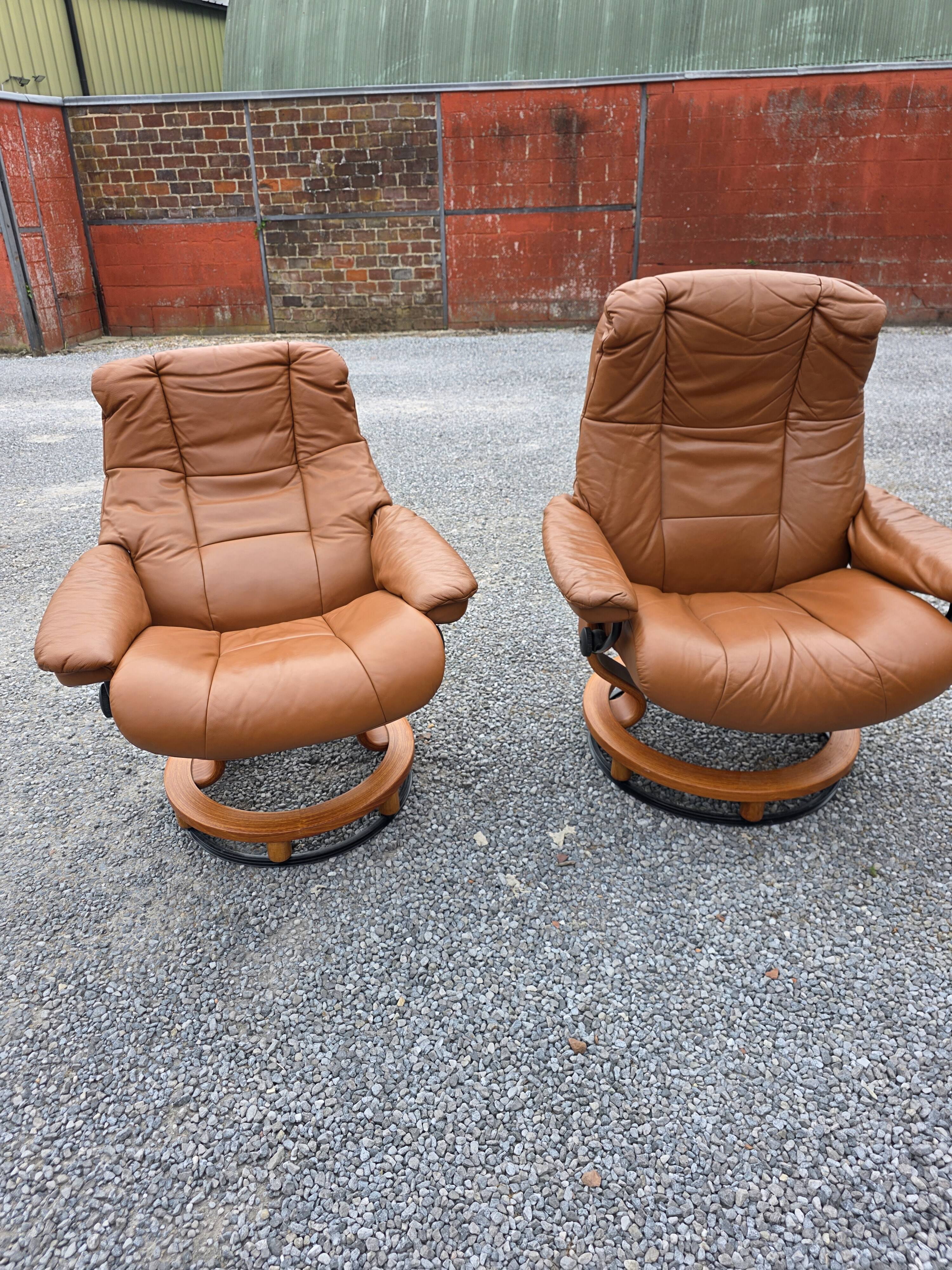 Pair of Ekornes Stressless leather armchairs, 1980s