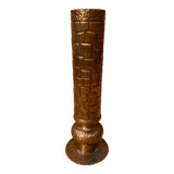 Antique brutalist hammered copper cylinder vase vintage