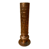 Antique brutalist hammered copper cylinder vase vintage