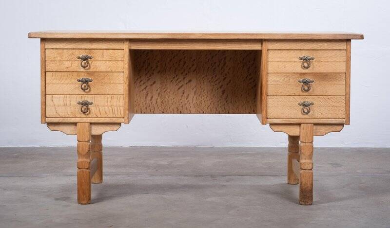 Brutalist Oak Desk by Henning Kjærnulf, Denmark, 1960s