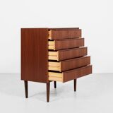 Midcentury Danish chest of 5 drawers in teak 1960s - long drawer handles