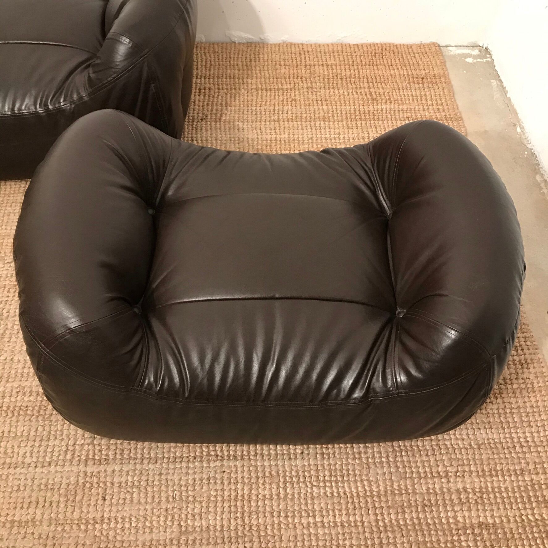 Leather pouf pair 1970