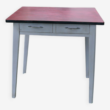 Small vintage desk 1960 wood painted gray and red