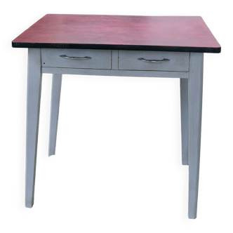 Small vintage desk 1960 wood painted gray and red
