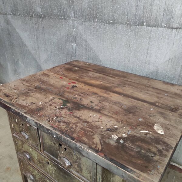 Établi industriel   Table d'atelier vintage en métal et bois