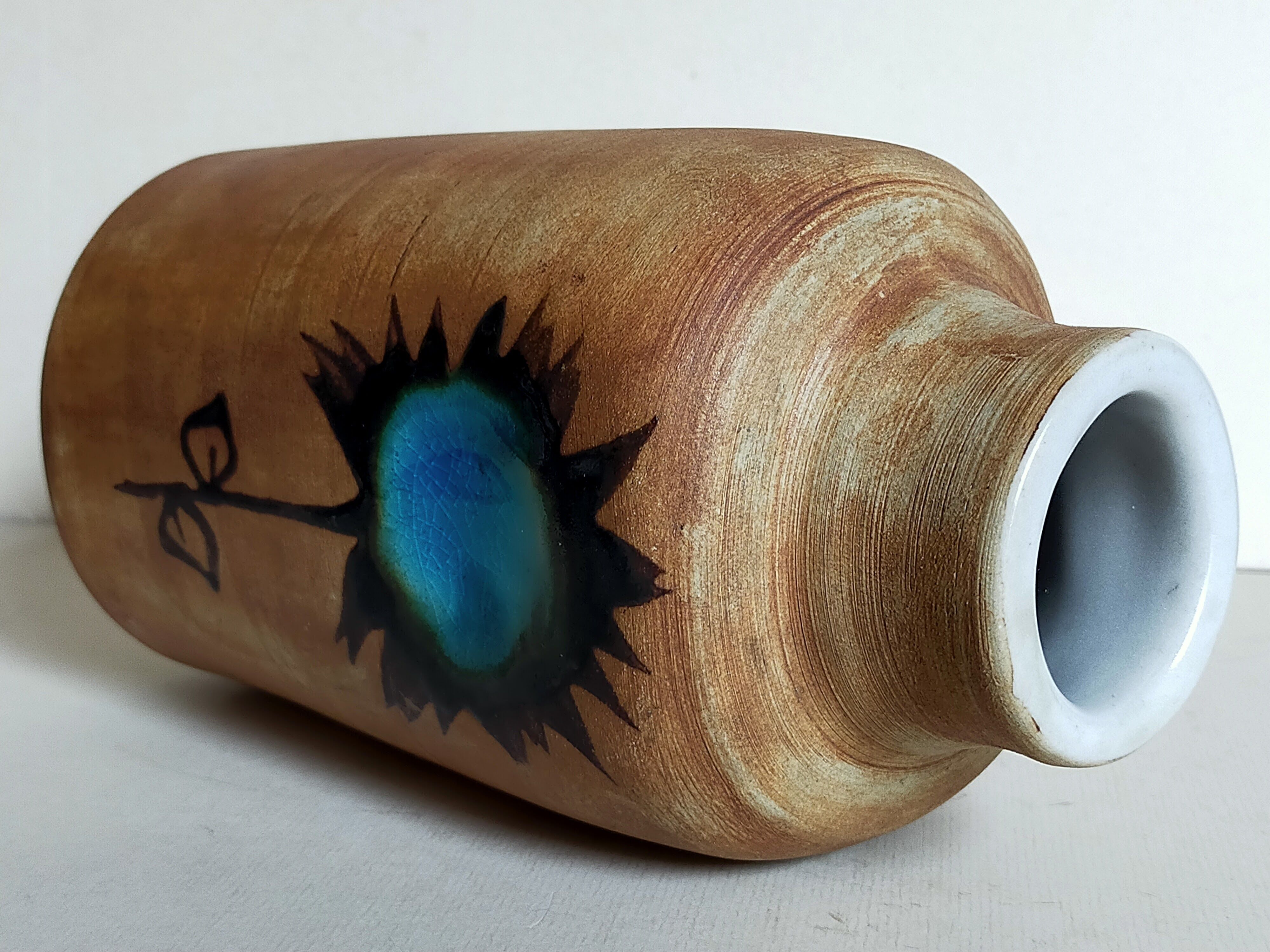 Ceramic vase "Poterie du Colombier" vintage blue sun