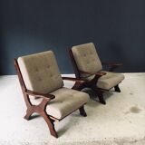 Rustic X Frame Lounge Chairs, Belgium, 1950s, Set of 2