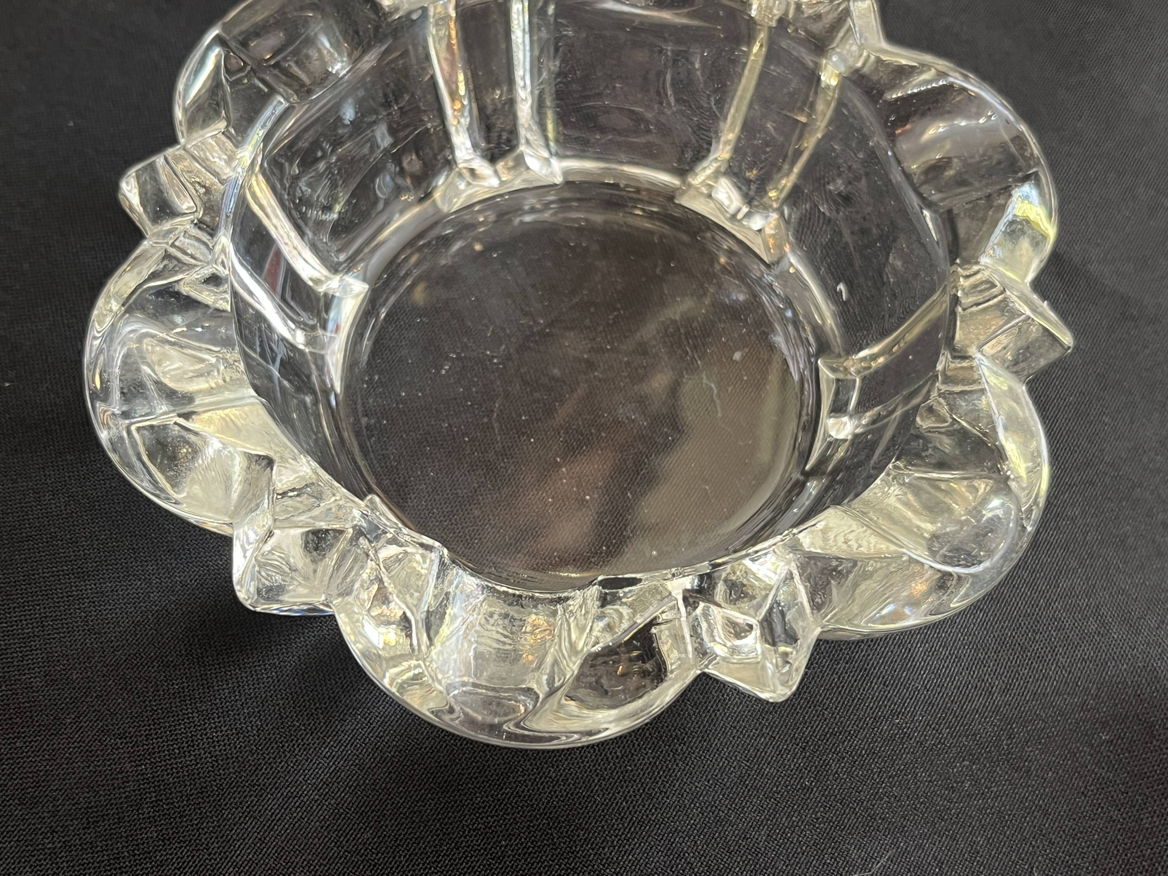 Antique vintage molded glass art deco ashtray with glass pocket emptier