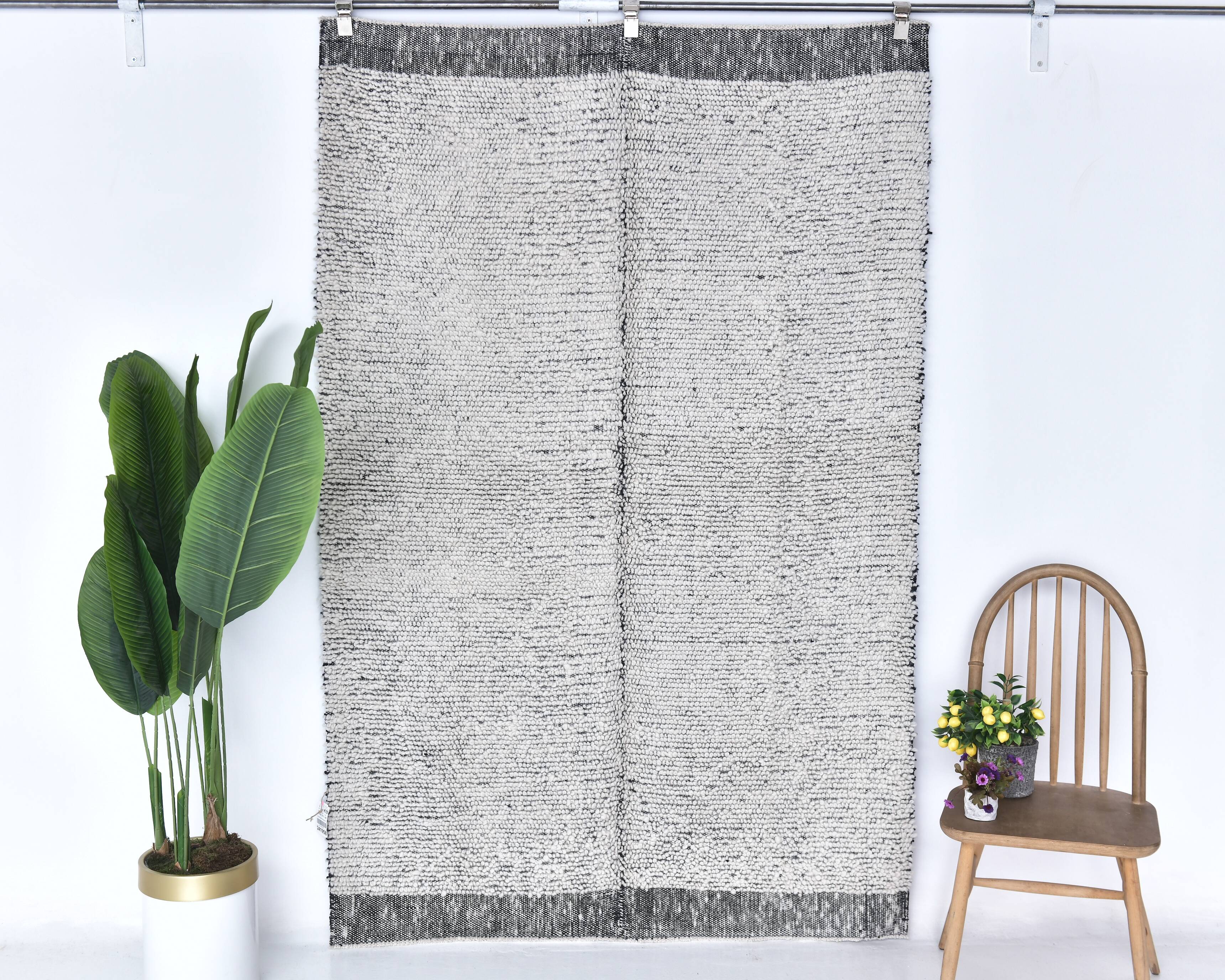 Black Wool Moroccan rug,  wool shaggy Berber Style antique black 210x140