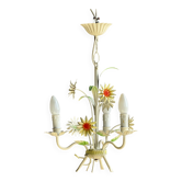 Petit lustre vintage à fleurs en métal crème fleurs orange à 3 bras