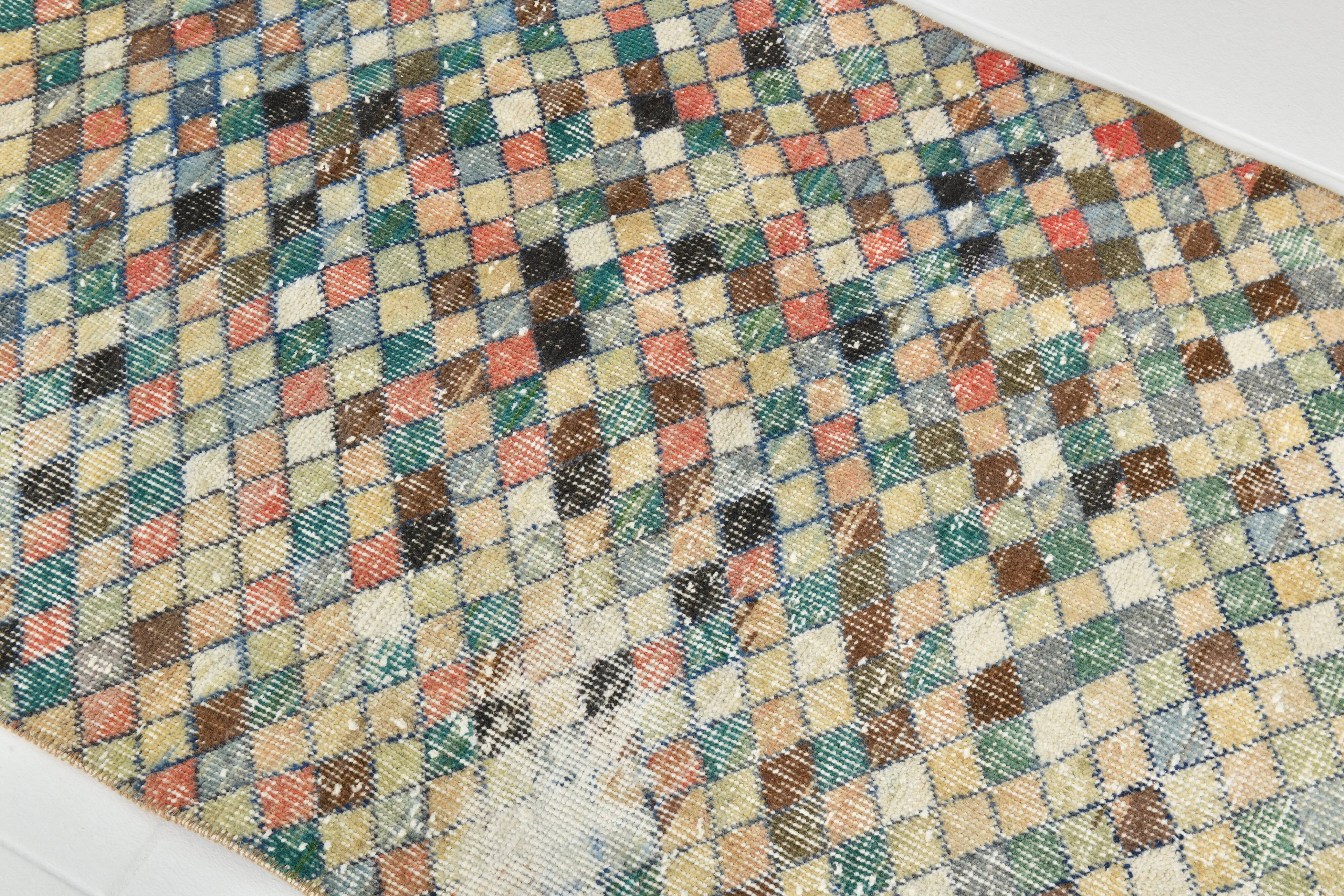 2x9 Vintage Multicolor Geometric Turkish Runner Rug, 75x266Cm