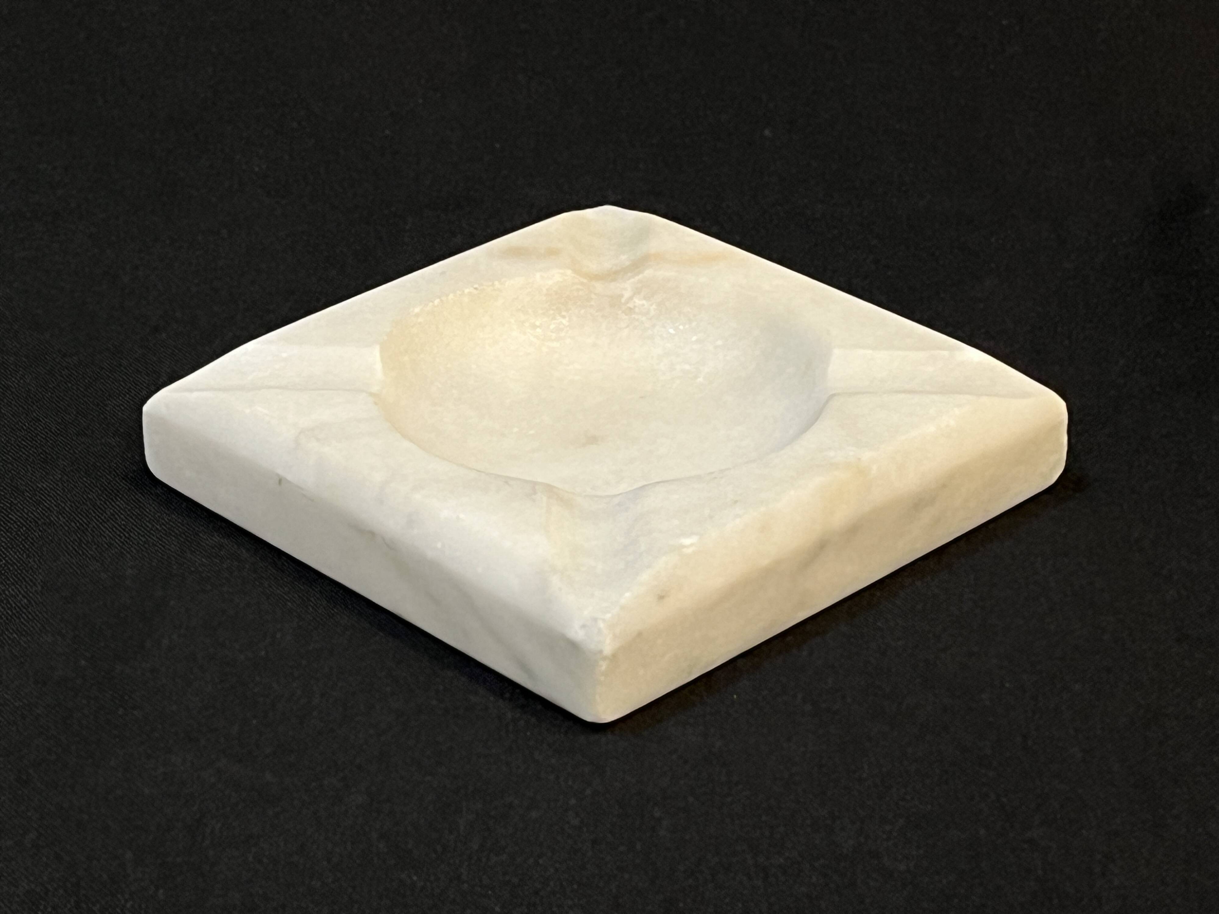 Vintage ashtray in white marble square 1970s Carrara Italy