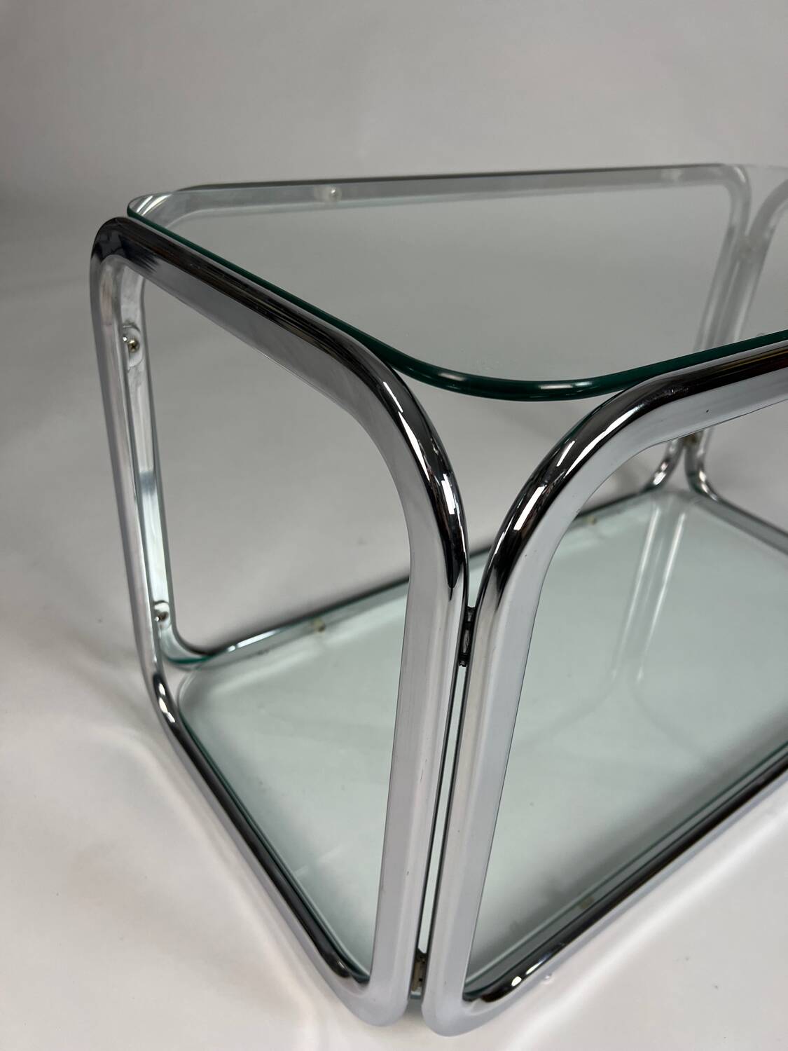 Vintage chrome glass coffee table 70s space age table