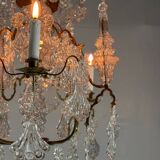 Cage chandelier, molded glass and bronze pendants, circa 1800