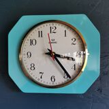 Vintage formica clock rectangular silent wall pendulum "Romatic turquoise blue"