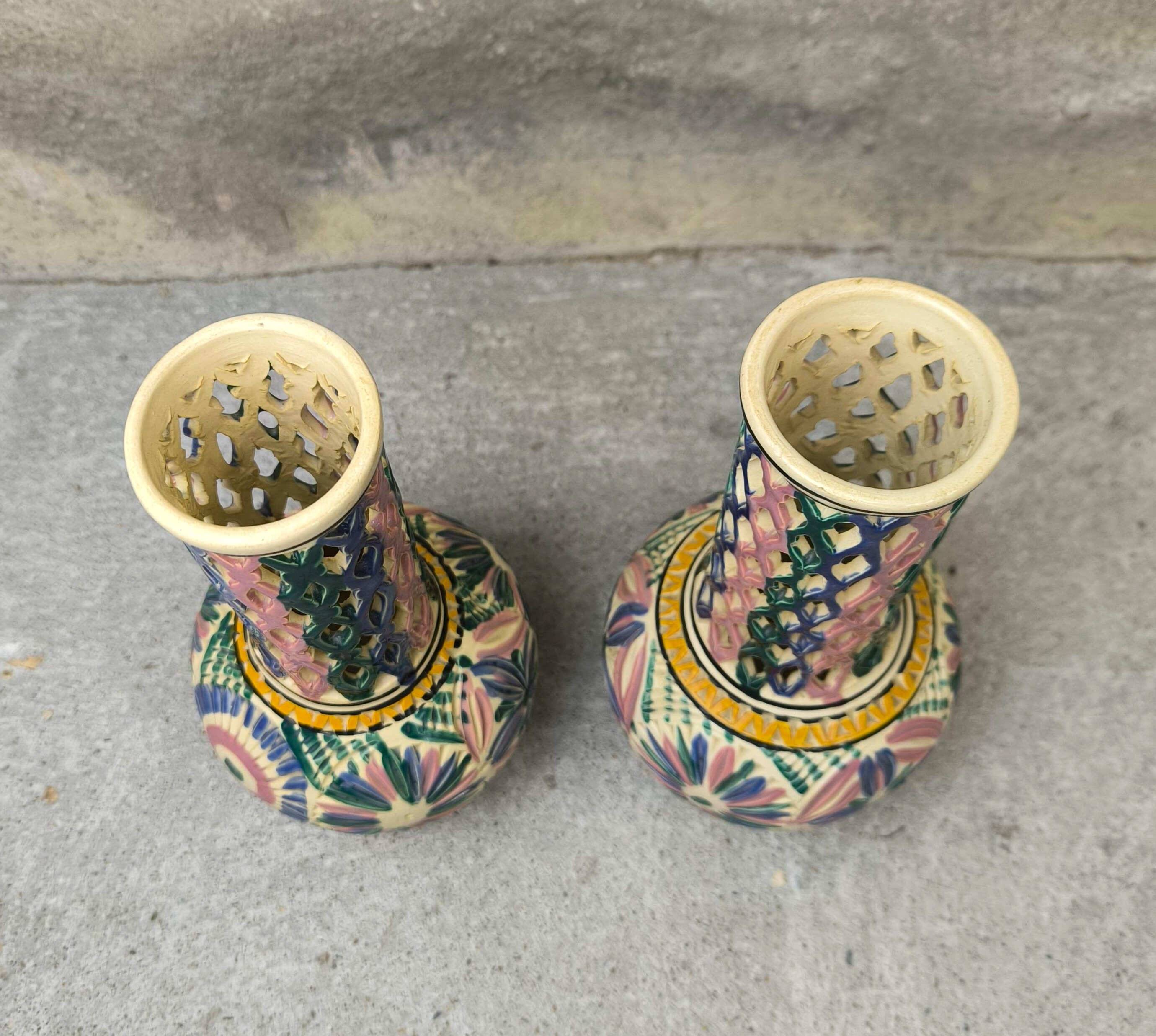 Pair of vintage openwork vases