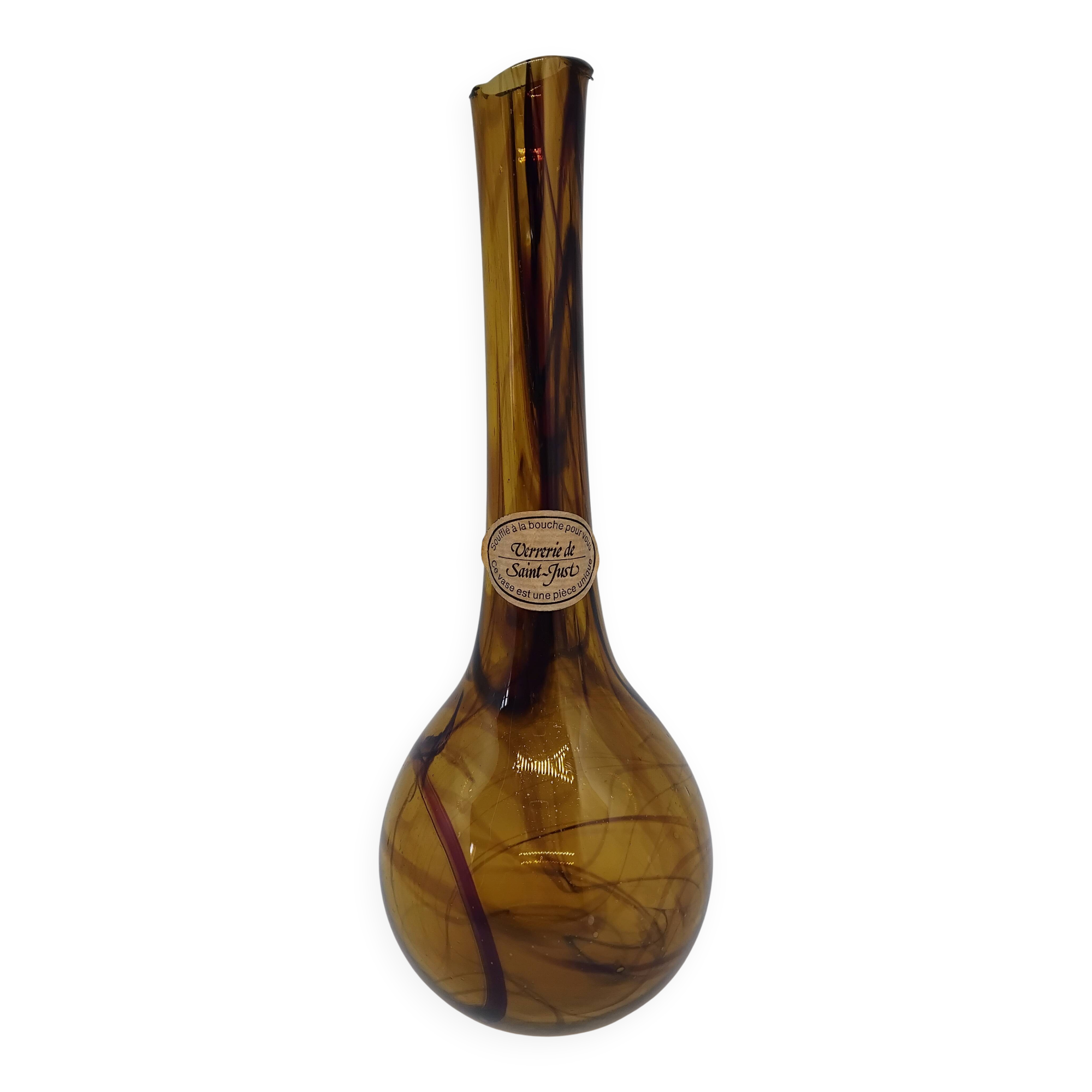 Vase / soliflore Verrerie de Saint-Just. Brown blown glass.
