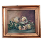 Antique original still life oil painting, fruit kitchen art