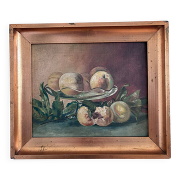 Antique original still life oil painting, fruit kitchen art