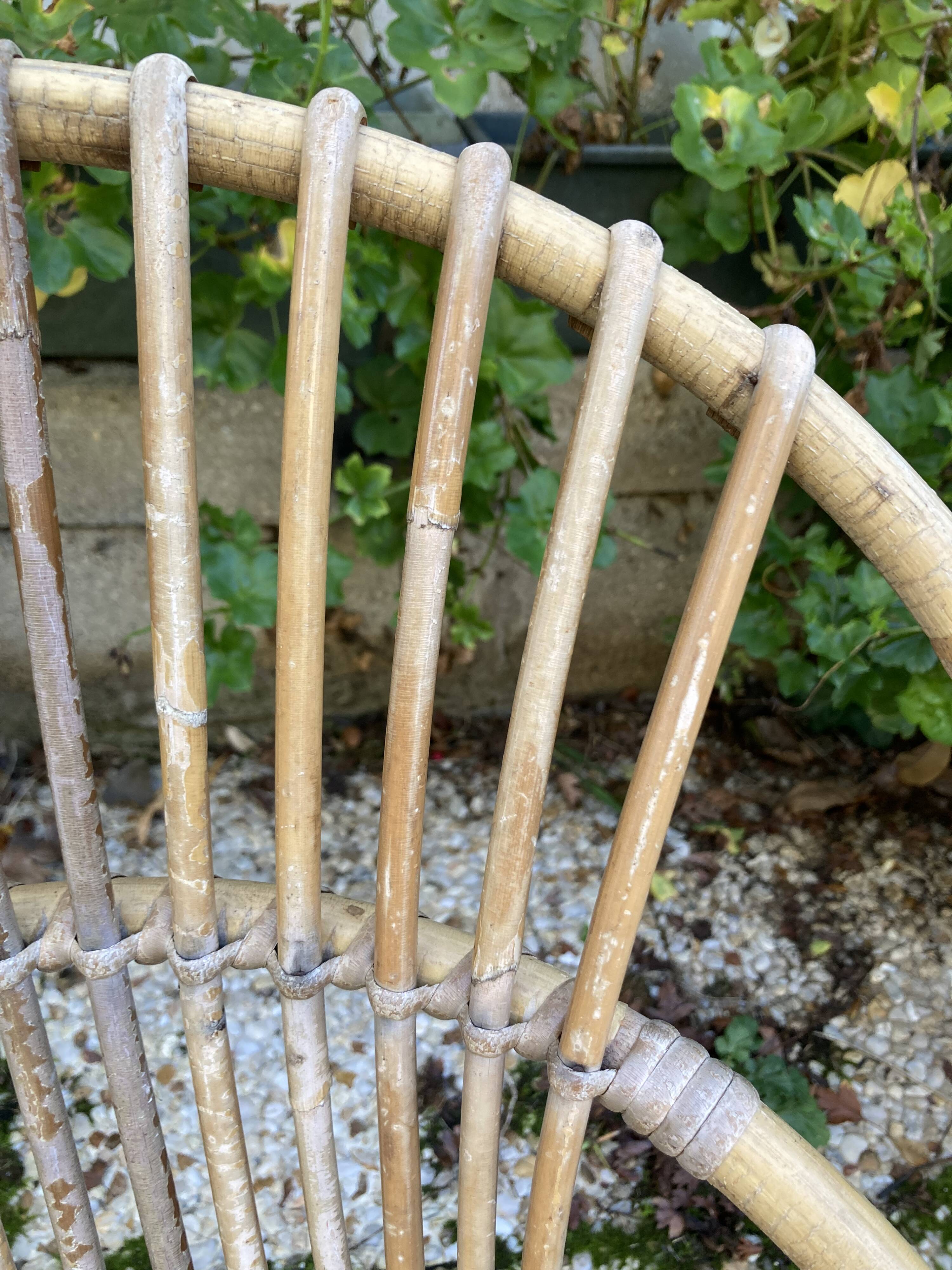 Set of 3 vintage rattan armchairs