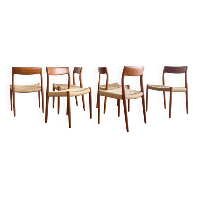 Chaises danoises en teck Mid-Century par Niels O. Møller # 77, set de 6