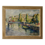 1940's Finish Mid-Century Oil On Canvas Painting" Stockholm" by Pentti Veroma --Vintage & Framed
