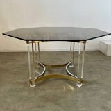 Ancienne table à manger design italien d'Alessandro Albrizzi années 70 lucite et laiton