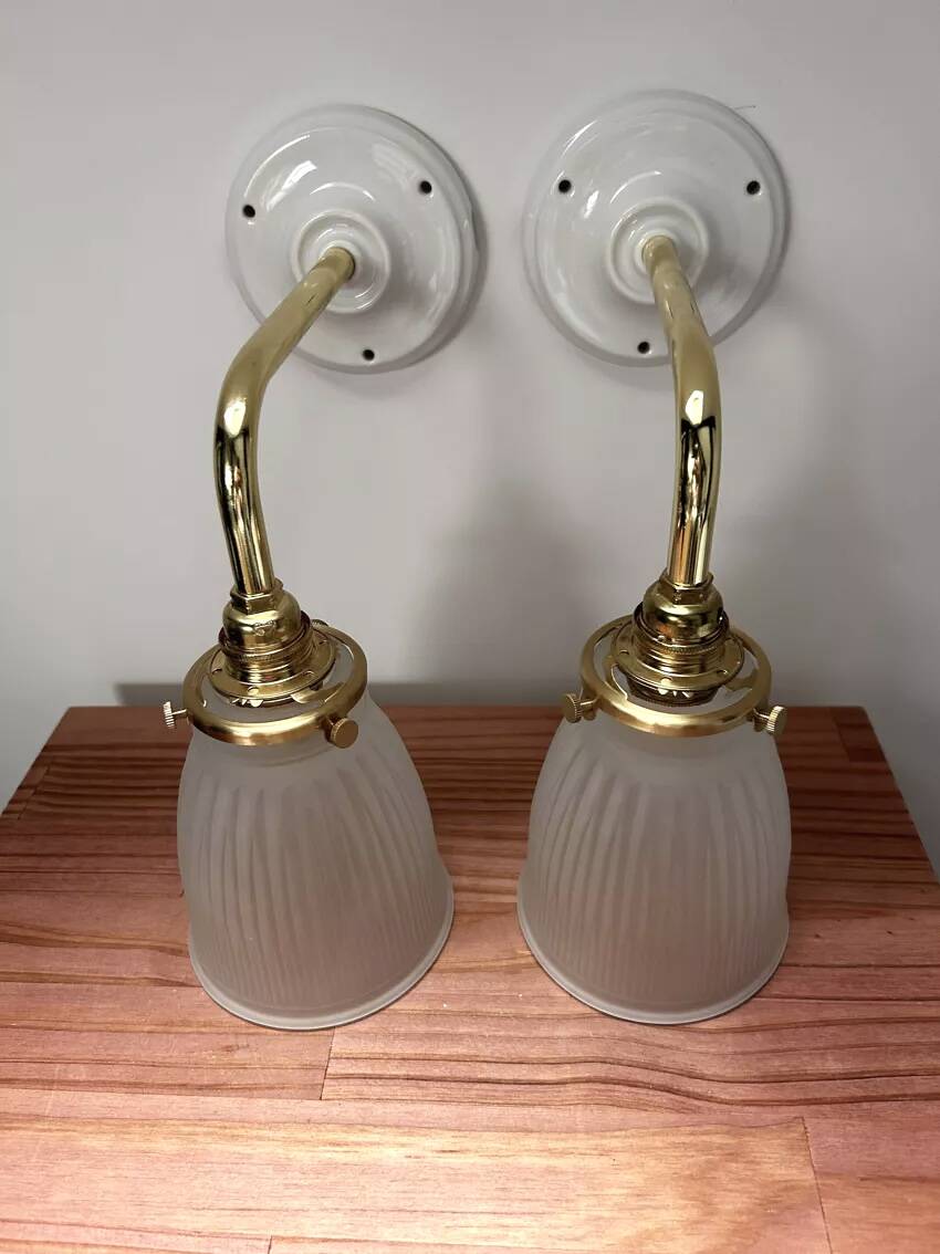 Pair of ribbed glass tulip wall sconces