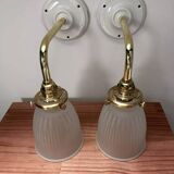 Pair of ribbed glass tulip wall sconces