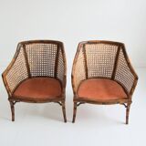 Pair of armchairs in walnut and antique cane, 19th century