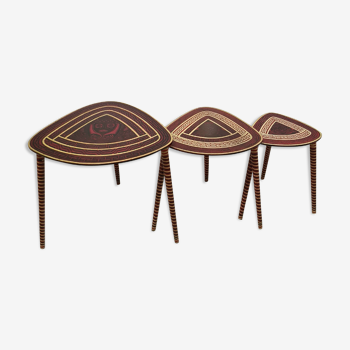 Set of three hand painted south american nesting tables, 1960s
