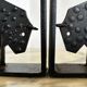 Pair of brutalist buffalo / bison bookends, black metal, mid-century