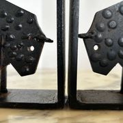 Pair of brutalist buffalo / bison bookends, black metal, mid-century