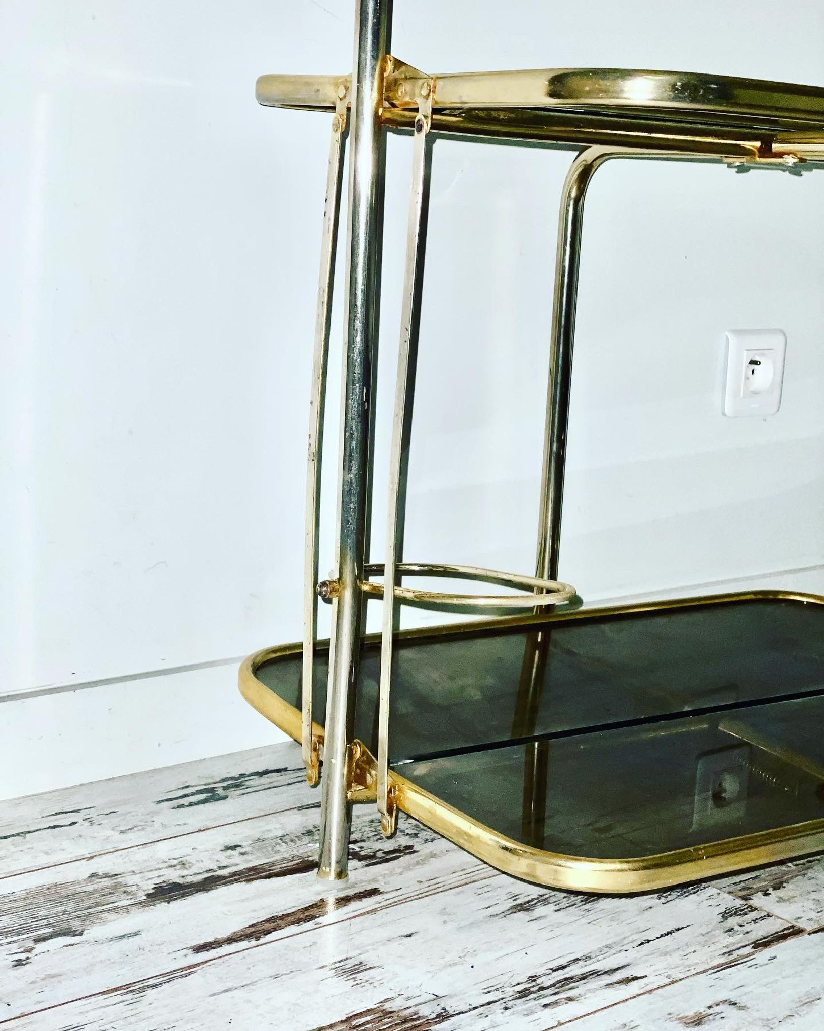 Golden tubing bar and smoked glass top circa 60/70