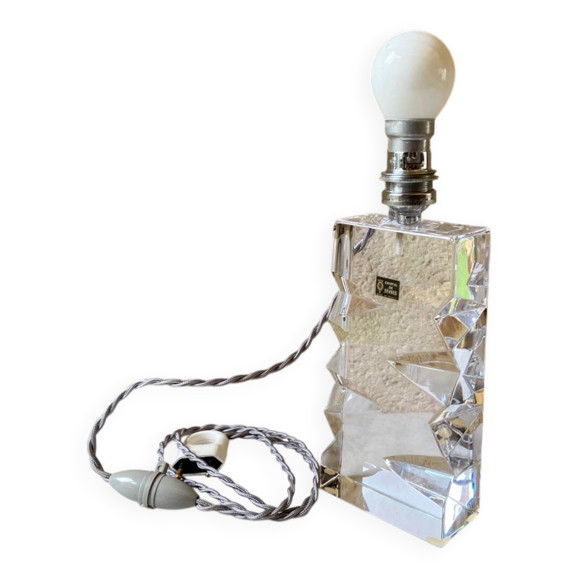 Vintage Sèvres crystal lamp base, Bauhaus/Art Deco design