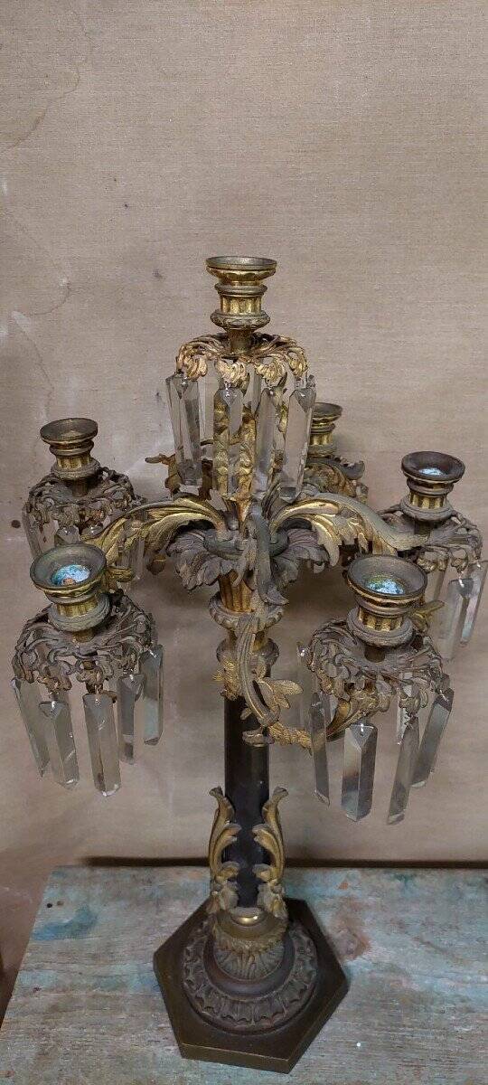 Paire d'Importants Grands Bougeoirs à Six Lumières En Bronze
