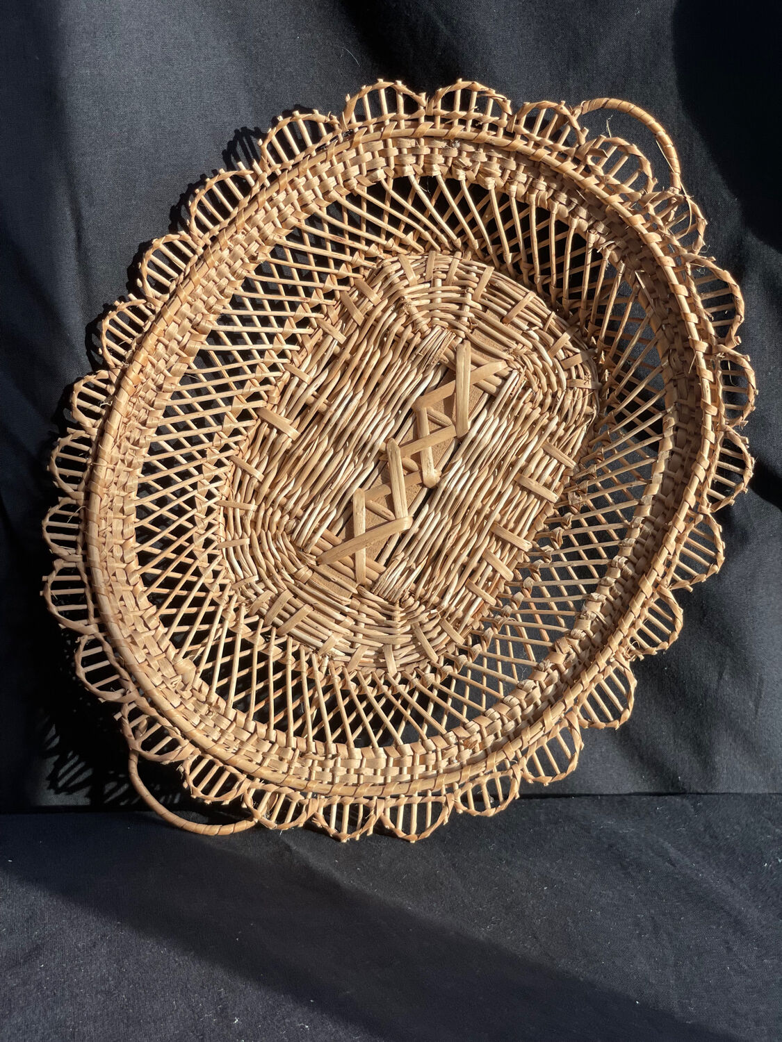 Woven wicker fruit or bread basket 1900