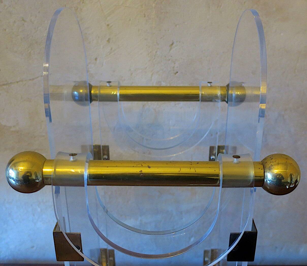 Umbrella stand in brass and clear lucite / plexiglass, 1960s
