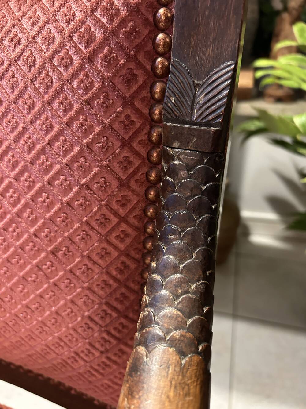 Pair of Empire armchairs, Consulate, walnut and velvet, 19th century.