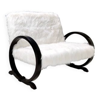 Vintage White Faux Fur Sofa with Black Wooden Frame, Italy
