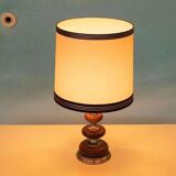 1960s bohemian table lamp, space age wooden bedside lamp