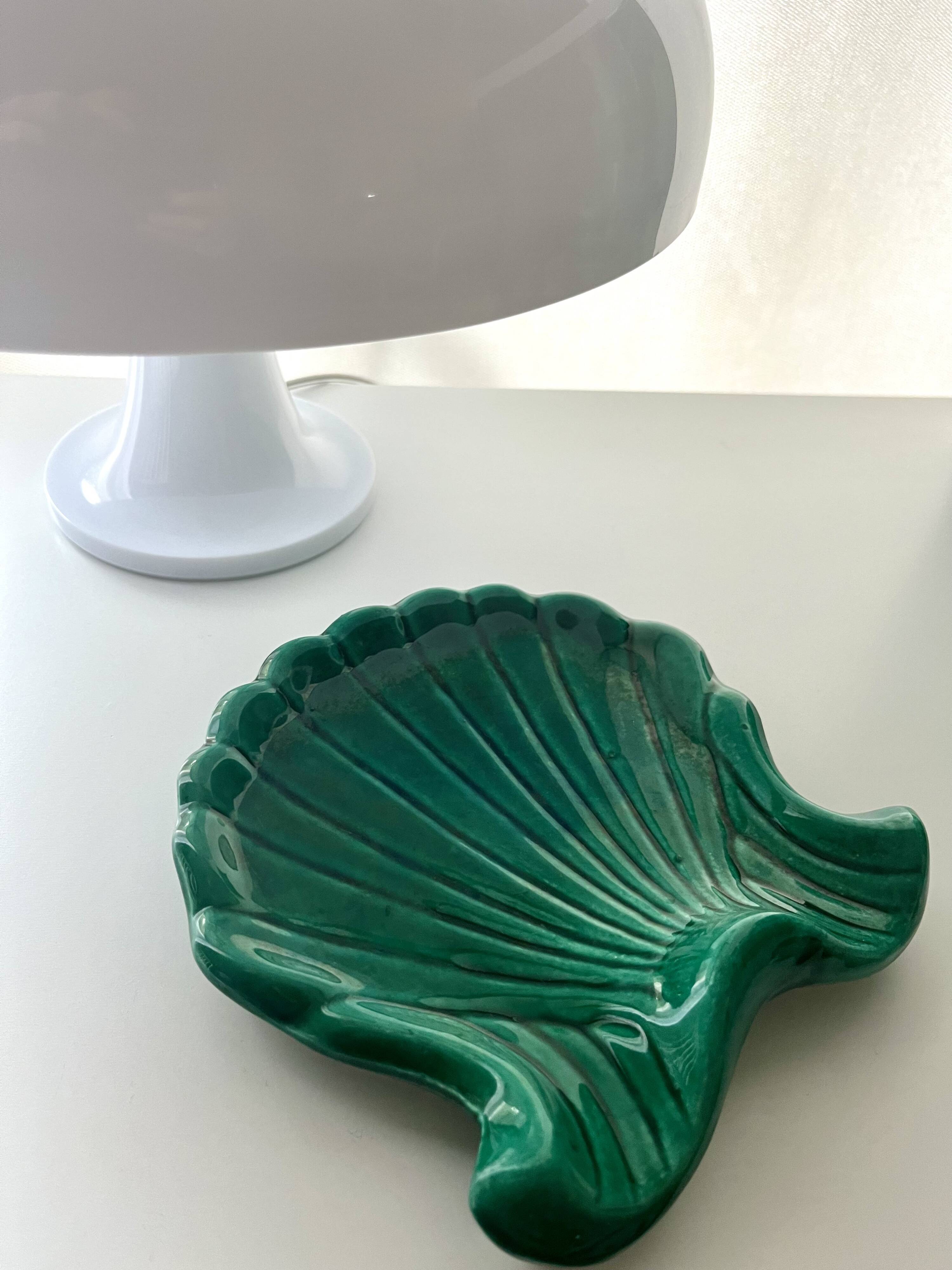 Emerald green ceramic seashell trinket dish