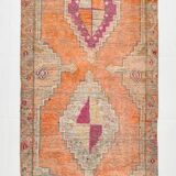 Pumpkin Orange & Pink Vintage Runner Rug, Anatolian Turkish Flatweave