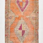 Pumpkin Orange & Pink Vintage Runner Rug, Anatolian Turkish Flatweave