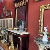 Italian Empire Mahogany and Parcel Gilt Console with Mirror and Carrara Marble Top, Late 18th Century