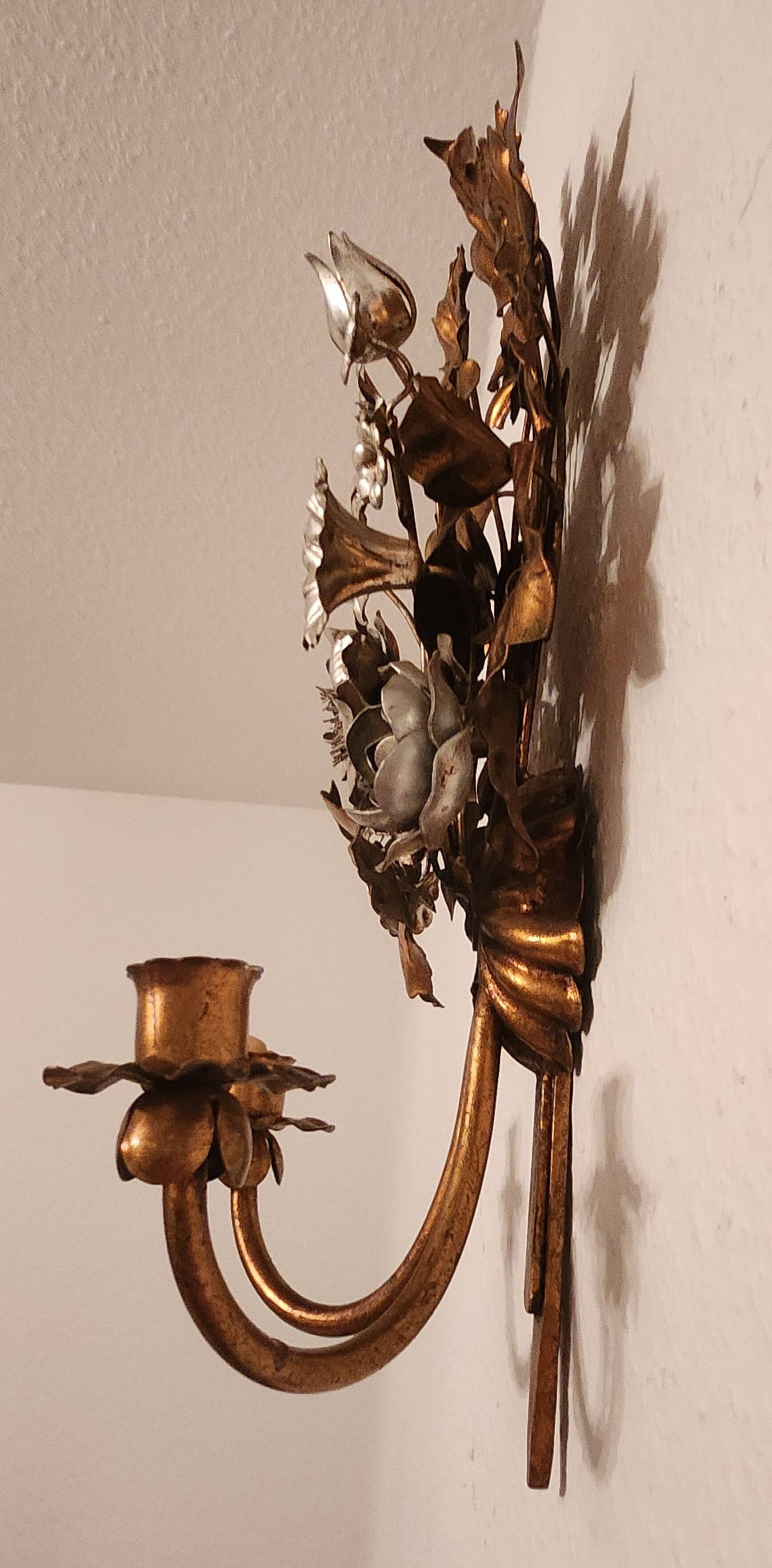Hand-forged gilded silver-plated candle wall lamps by S. Salvadori