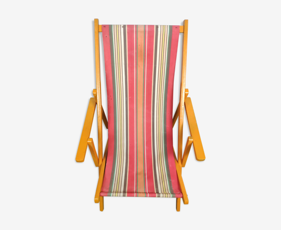 Transat en bois et tissu vintage