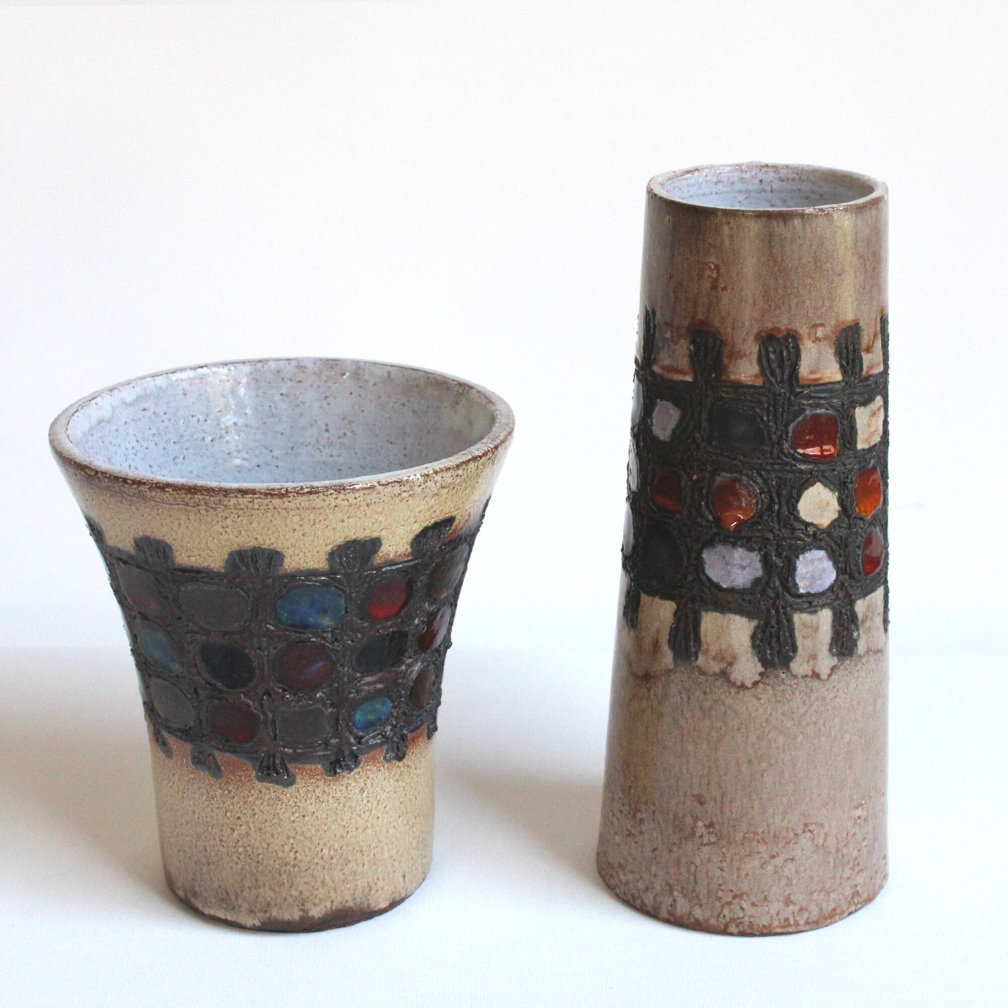 Pair of vintage brutalist Perignem vases