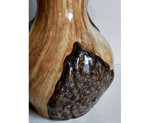 Faux-bois ceramic pitcher signed "Cérart" MONACO vintage