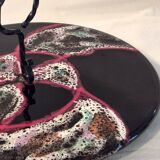 Cheese platter Vallauris glazed ceramic black red A035